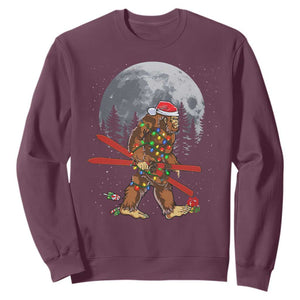 Santa Bigfoot Christmas Sweatshirt Funny Sasquatch Skiing Snowboard Ski Lover Skier TS10 Maroon Print Your Wear