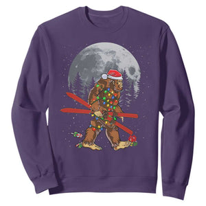 Santa Bigfoot Christmas Sweatshirt Funny Sasquatch Skiing Snowboard Ski Lover Skier TS10 Purple Print Your Wear