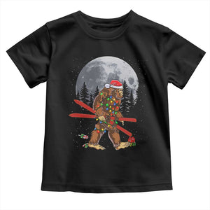 Santa Bigfoot Christmas Toddler T Shirt Funny Sasquatch Skiing Snowboard Ski Lover Skier TS10 Black Print Your Wear