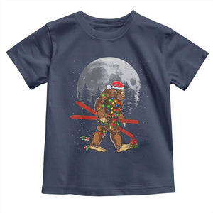 Santa Bigfoot Christmas Toddler T Shirt Funny Sasquatch Skiing Snowboard Ski Lover Skier TS10 Navy Print Your Wear