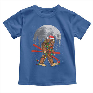 Santa Bigfoot Christmas Toddler T Shirt Funny Sasquatch Skiing Snowboard Ski Lover Skier TS10 Royal Blue Print Your Wear