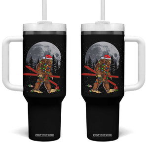 Santa Bigfoot Christmas Tumbler With Handle Funny Sasquatch Skiing Snowboard Ski Lover Skier TS10 One Size: 40 oz Black Print Your Wear