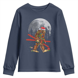 Santa Bigfoot Christmas Youth Sweatshirt Funny Sasquatch Skiing Snowboard Ski Lover Skier TS10 Navy Print Your Wear