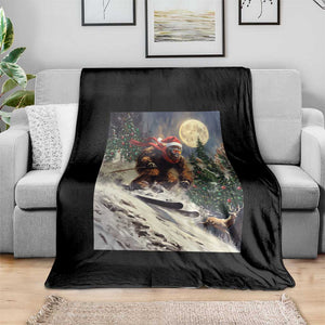 Christmas Bigfoot Skiing Throw Blanket Funny Santa Sasquatch Snowboard Ski Lover Skier TS10 Print Your Wear