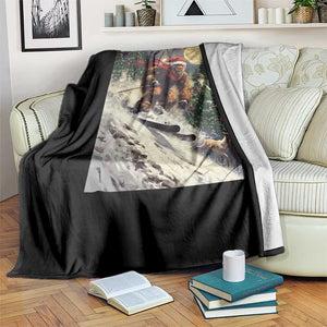 Christmas Bigfoot Skiing Throw Blanket Funny Santa Sasquatch Snowboard Ski Lover Skier TS10 Print Your Wear