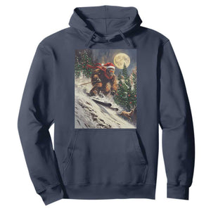 Christmas Bigfoot Skiing Hoodie Funny Santa Sasquatch Snowboard Ski Lover Skier TS10 Navy Print Your Wear