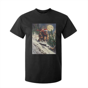Christmas Bigfoot Skiing T Shirt For Kid Funny Santa Sasquatch Snowboard Ski Lover Skier TS10 Black Print Your Wear