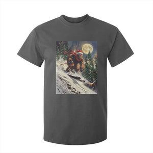 Christmas Bigfoot Skiing T Shirt For Kid Funny Santa Sasquatch Snowboard Ski Lover Skier TS10 Dark Heather Print Your Wear