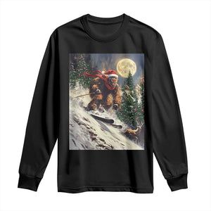 Christmas Bigfoot Skiing Long Sleeve Shirt Funny Santa Sasquatch Snowboard Ski Lover Skier TS10 Black Print Your Wear