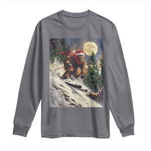 Christmas Bigfoot Skiing Long Sleeve Shirt Funny Santa Sasquatch Snowboard Ski Lover Skier TS10 Charcoal Print Your Wear