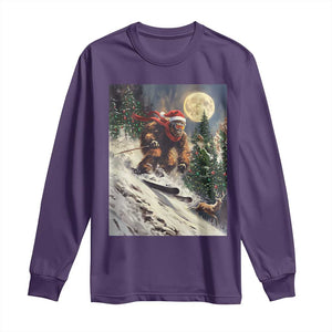 Christmas Bigfoot Skiing Long Sleeve Shirt Funny Santa Sasquatch Snowboard Ski Lover Skier TS10 Purple Print Your Wear