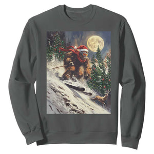Christmas Bigfoot Skiing Sweatshirt Funny Santa Sasquatch Snowboard Ski Lover Skier TS10 Dark Heather Print Your Wear
