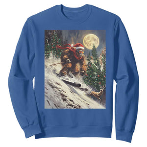 Christmas Bigfoot Skiing Sweatshirt Funny Santa Sasquatch Snowboard Ski Lover Skier TS10 Royal Blue Print Your Wear