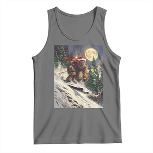 Christmas Bigfoot Skiing Tank Top Funny Santa Sasquatch Snowboard Ski Lover Skier TS10 Black Heather Print Your Wear