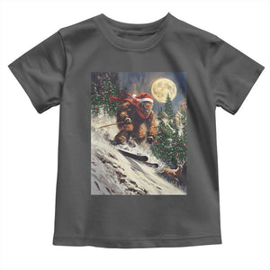 Christmas Bigfoot Skiing Toddler T Shirt Funny Santa Sasquatch Snowboard Ski Lover Skier TS10 Dark Heather Print Your Wear