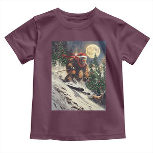 Christmas Bigfoot Skiing Toddler T Shirt Funny Santa Sasquatch Snowboard Ski Lover Skier TS10 Maroon Print Your Wear