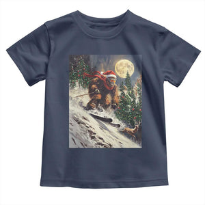 Christmas Bigfoot Skiing Toddler T Shirt Funny Santa Sasquatch Snowboard Ski Lover Skier TS10 Navy Print Your Wear