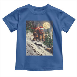 Christmas Bigfoot Skiing Toddler T Shirt Funny Santa Sasquatch Snowboard Ski Lover Skier TS10 Royal Blue Print Your Wear