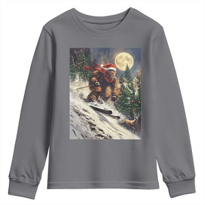 Christmas Bigfoot Skiing Youth Sweatshirt Funny Santa Sasquatch Snowboard Ski Lover Skier TS10 Charcoal Print Your Wear