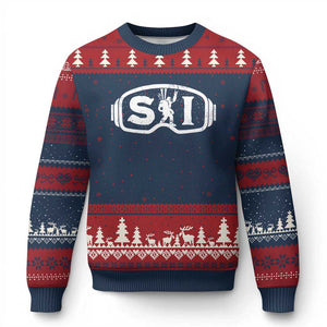Bigfoot Skiing Ugly Christmas Sweater Sasquatch Goggles Skiing Snow Ski Lover Skier TS10 Navy Red Print Your Wear