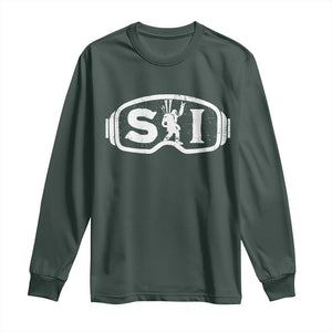 Bigfoot Skiing Long Sleeve Shirt Sasquatch Goggles Skiing Snow Ski Lover Skier TS10 Dark Forest Green Print Your Wear
