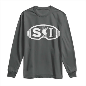 Bigfoot Skiing Long Sleeve Shirt Sasquatch Goggles Skiing Snow Ski Lover Skier TS10 Dark Heather Print Your Wear