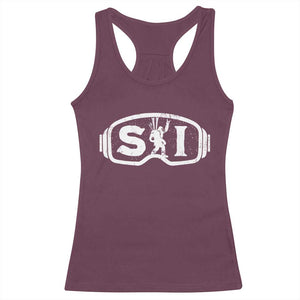 Bigfoot Skiing Racerback Tank Top Sasquatch Goggles Skiing Snow Ski Lover Skier TS10 Maroon Print Your Wear