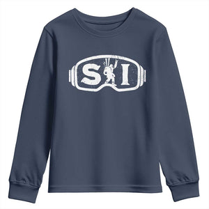 Bigfoot Skiing Youth Sweatshirt Sasquatch Goggles Skiing Snow Ski Lover Skier TS10 Navy Print Your Wear
