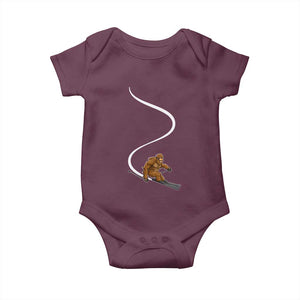 Bigfoot Skiing Baby Onesie Funny Sasquatch Ski Lover Mountain Skier Winter Sports TS10 Maroon Print Your Wear