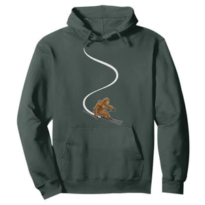 Bigfoot Skiing Hoodie Funny Sasquatch Ski Lover Mountain Skier Winter Sports TS10 Dark Forest Green Print Your Wear