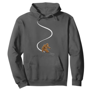 Bigfoot Skiing Hoodie Funny Sasquatch Ski Lover Mountain Skier Winter Sports TS10 Dark Heather Print Your Wear