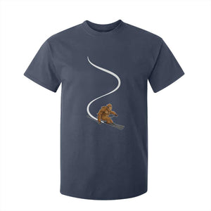 Bigfoot Skiing T Shirt For Kid Funny Sasquatch Ski Lover Mountain Skier Winter Sports TS10 Navy Print Your Wear