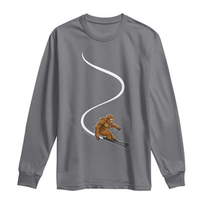 Bigfoot Skiing Long Sleeve Shirt Funny Sasquatch Ski Lover Mountain Skier Winter Sports TS10 Charcoal Print Your Wear