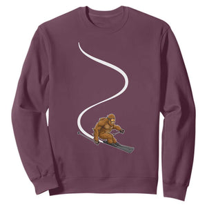 Bigfoot Skiing Sweatshirt Funny Sasquatch Ski Lover Mountain Skier Winter Sports TS10 Maroon Print Your Wear