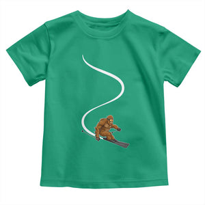 Bigfoot Skiing Toddler T Shirt Funny Sasquatch Ski Lover Mountain Skier Winter Sports TS10 Irish Green Print Your Wear