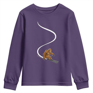 Bigfoot Skiing Youth Sweatshirt Funny Sasquatch Ski Lover Mountain Skier Winter Sports TS10 Purple Print Your Wear
