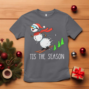 Funny Skiing Snowman T Shirt Funny Tis The Season Snow Ski Lover Skier TS10 Charcoal Print Your Wear