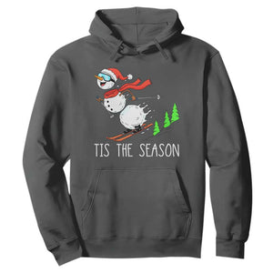 Funny Skiing Snowman Hoodie Funny Tis The Season Snow Ski Lover Skier TS10 Dark Heather Print Your Wear