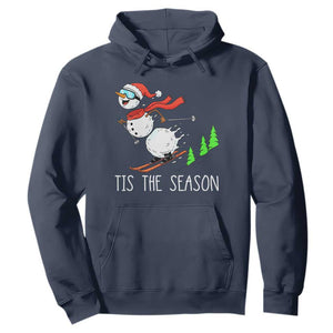 Funny Skiing Snowman Hoodie Funny Tis The Season Snow Ski Lover Skier TS10 Navy Print Your Wear