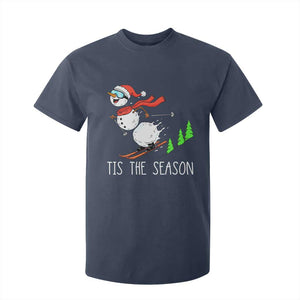 Funny Skiing Snowman T Shirt For Kid Funny Tis The Season Snow Ski Lover Skier TS10 Navy Print Your Wear