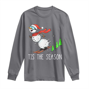 Funny Skiing Snowman Long Sleeve Shirt Funny Tis The Season Snow Ski Lover Skier TS10 Charcoal Print Your Wear