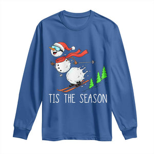 Funny Skiing Snowman Long Sleeve Shirt Funny Tis The Season Snow Ski Lover Skier TS10 Royal Blue Print Your Wear