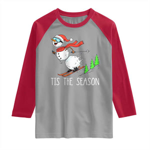 Funny Skiing Snowman Raglan Shirt Funny Tis The Season Snow Ski Lover Skier TS10 Sport Gray Red Print Your Wear