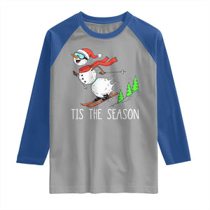 Funny Skiing Snowman Raglan Shirt Funny Tis The Season Snow Ski Lover Skier TS10 Sport Gray Royal Print Your Wear