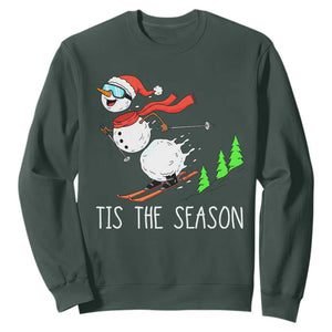 Funny Skiing Snowman Sweatshirt Funny Tis The Season Snow Ski Lover Skier TS10 Dark Forest Green Print Your Wear