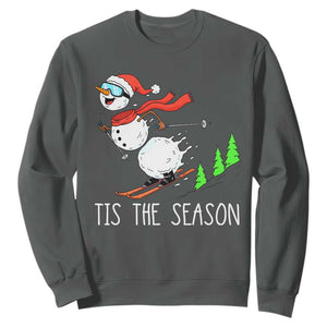 Funny Skiing Snowman Sweatshirt Funny Tis The Season Snow Ski Lover Skier TS10 Dark Heather Print Your Wear