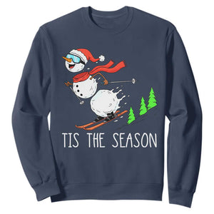 Funny Skiing Snowman Sweatshirt Funny Tis The Season Snow Ski Lover Skier TS10 Navy Print Your Wear