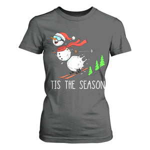 Funny Skiing Snowman T Shirt For Women Funny Tis The Season Snow Ski Lover Skier TS10 Dark Heather Print Your Wear