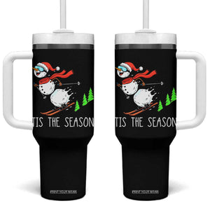 Funny Skiing Snowman Tumbler With Handle Funny Tis The Season Snow Ski Lover Skier TS10 One Size: 40 oz Black Print Your Wear