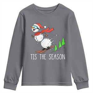 Funny Skiing Snowman Youth Sweatshirt Funny Tis The Season Snow Ski Lover Skier TS10 Charcoal Print Your Wear